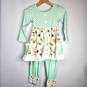 Ruffle Dress & Ruffle Leggings in Mint Floral New Size 6